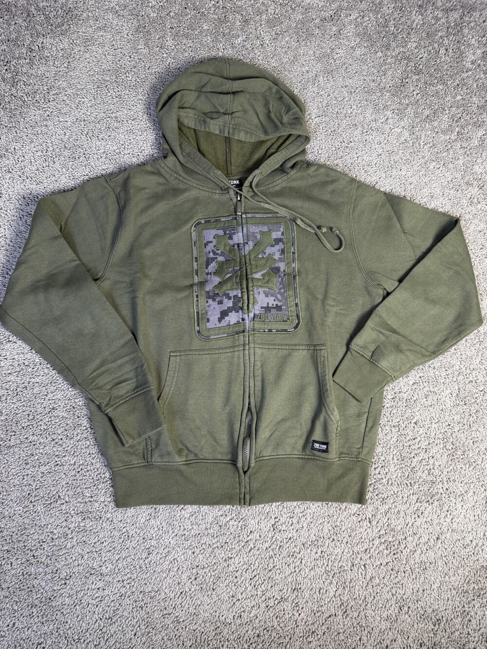 Zoo York Hoodie Mens M Green Full Zip Hooded Lined Graphic Logo Fleece